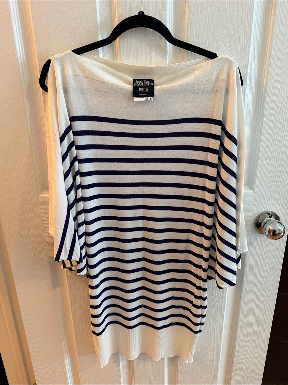 Jean Paul Gaultier White & Navy Striped Boatneck Top